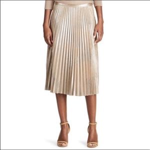 NWT Chaps Metallic Faux-Suede Pleated Midi Skirt